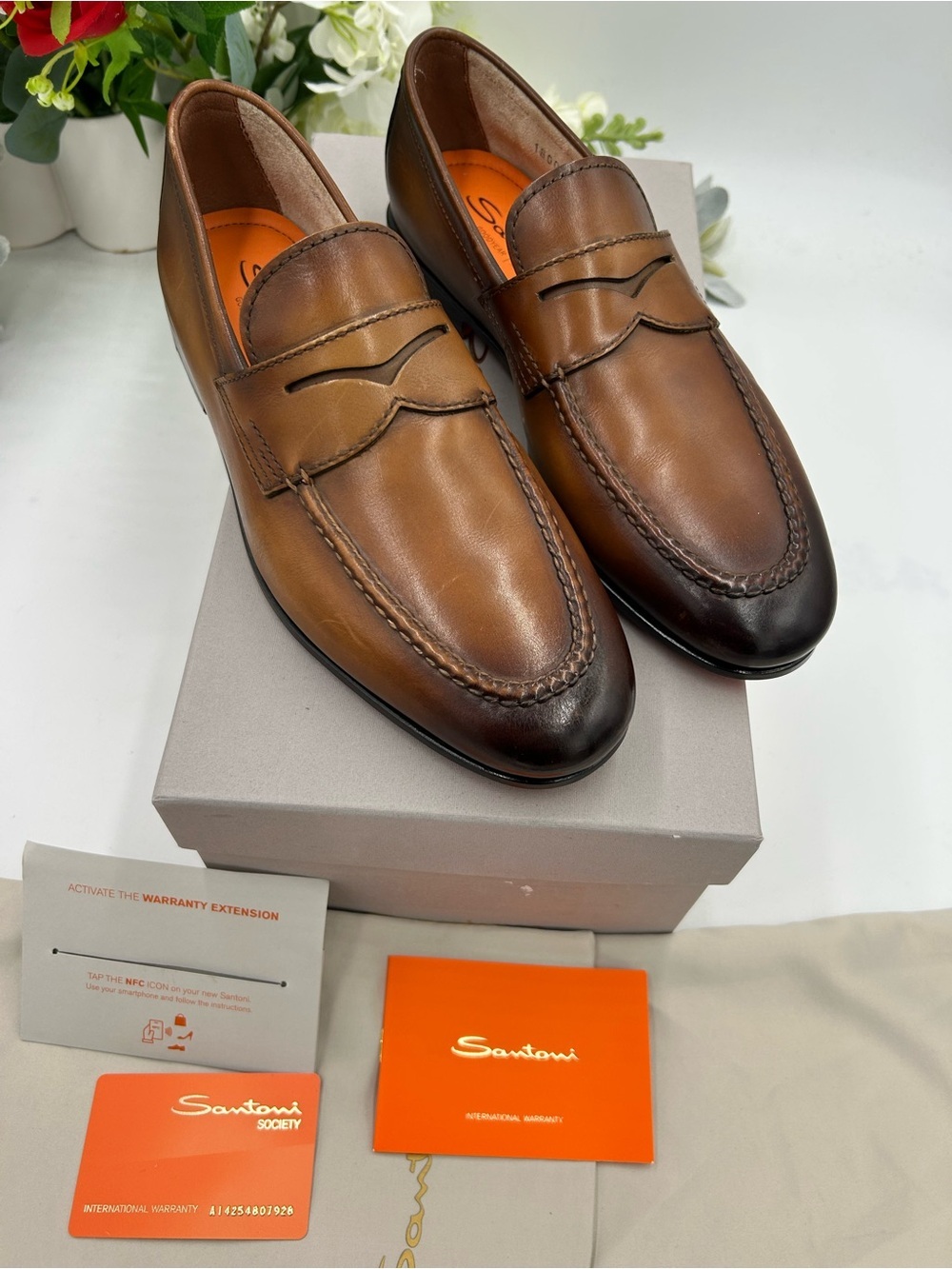 Men's Santoni Carlo soft furnished Leather penny loafers size 8 US made in Italy